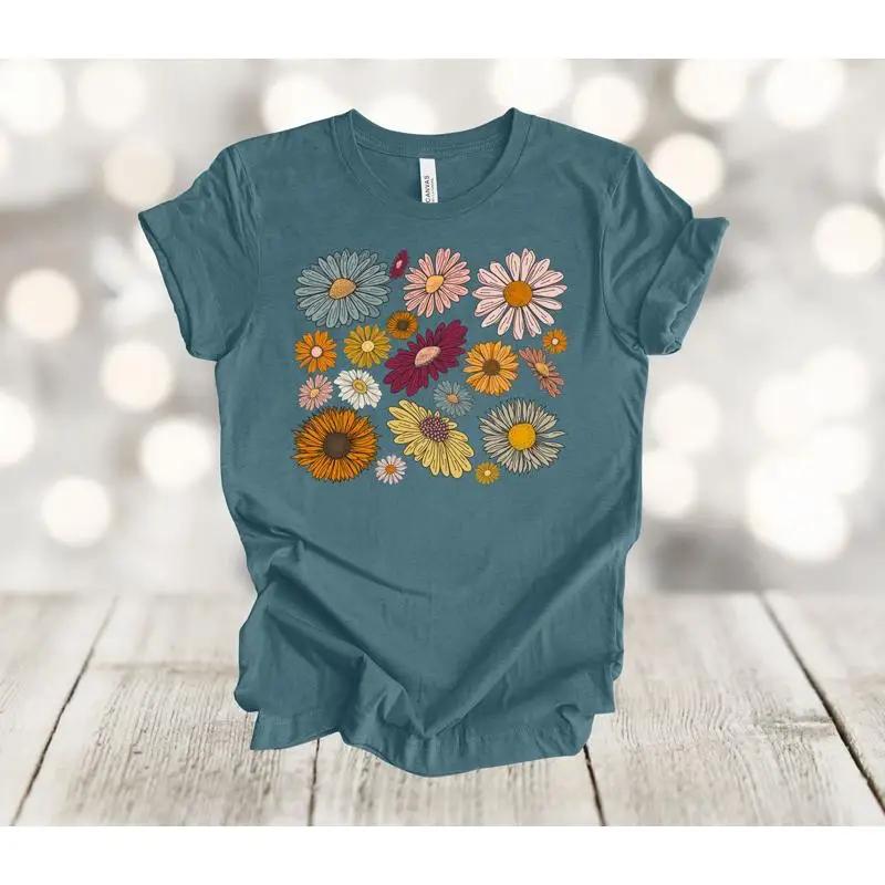 Retro Style T Shirt Daisies Daisy Hippie Flowers Premium Soft Choice Of Colors Plus Size Available