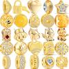 925 Silver Golden Lucky Cat Stars Padlock Key Bee Heart Glass Shiny Beads Fit Original Charm Bracelet DIY Europe Jewelry