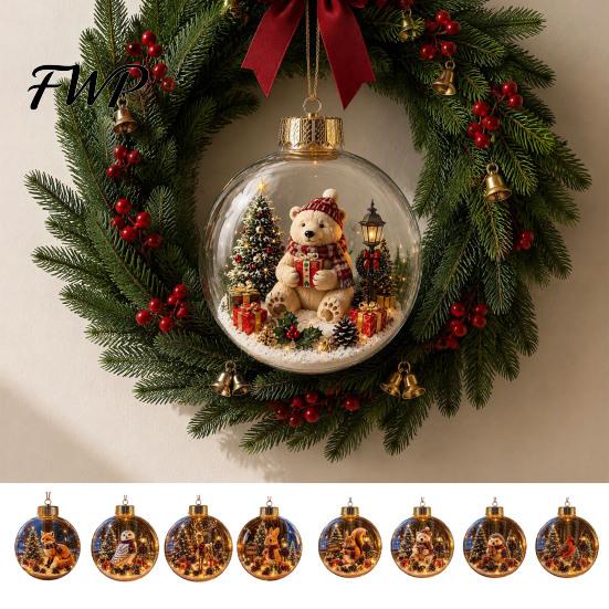 Christmas Tree Garland Pendants Glowing Scene Ornament Ball with LED Light for Hanging And Winter Festival Decor Tabletop Decor, Transparent