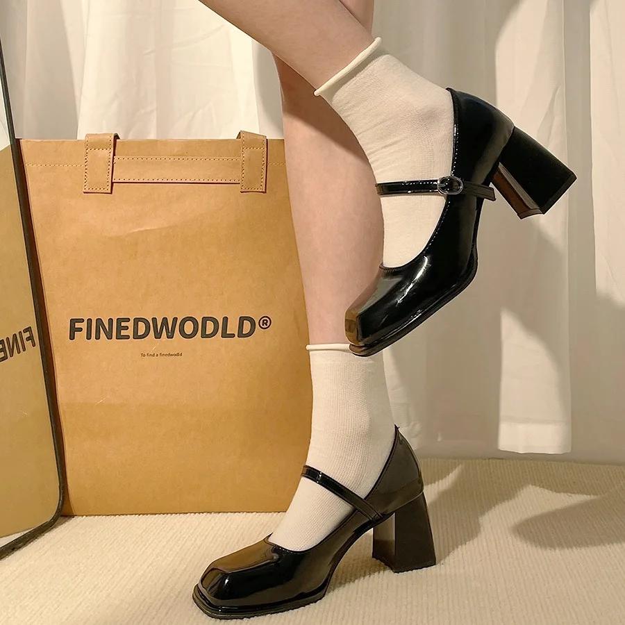 Ретро черные туфли-лодочки с пряжкой Mary Janes, нескользящие, повседневные туфли на среднем каблуке, женские однотонные, элегантные туфли на каблуках Zapatillas Mujer traf