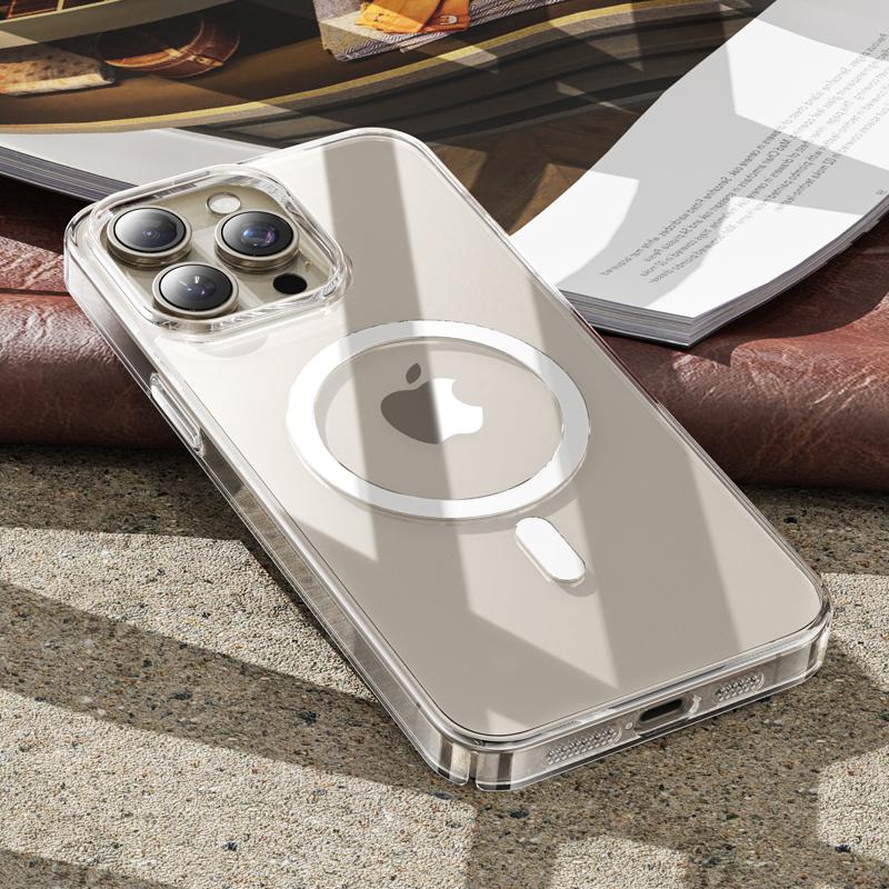 Прозрачный закаленный стеклянный чехол Magsafe для беспроводной зарядки iPhone 15 14 Pro Max 15 14 Plus, не желтеющий жесткий чехол-бампер из ПК