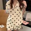 Черная женская пижама с принтом в форме сердца Cloud Cotton Cute Summer Sleepwear Vitality Youth Fashion