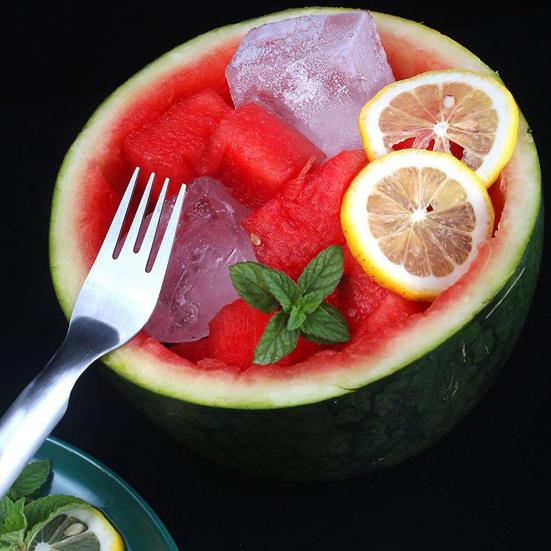 Stainless Steel Fruit Fork Cutter Watermelon Dual Slicer Tool with 2-In-1 Head Fork Lightweight
