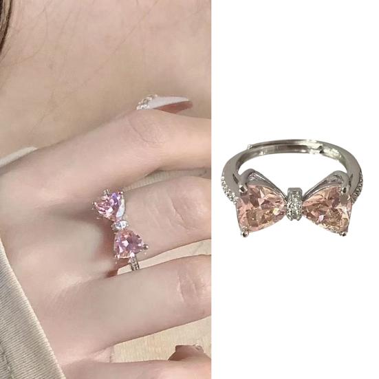 Леди открытое кольцо регулируемый кубический гладкий цирконий в форме банта булавка полированный ювелирные изделия на палец на каждый день