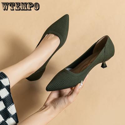 Весенне-осенняя женская обувь на большом каблуке, однотонная вязаная дышащая резиновая нескользящая подошва, латексная стелька, рабочая обувь