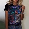 Summer Round Neck 3D Animal Wolf Pattern Print Top Fashionable Casual Short Sleeved Women's T-shirts