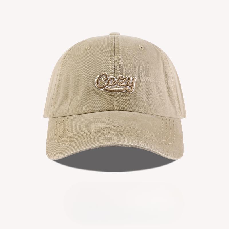 Korean style Old Washing Embroidered Letter Baseball Cap Women's Wide Brim Soft Top Baseball Cap Versatile Face Showing Small Hat