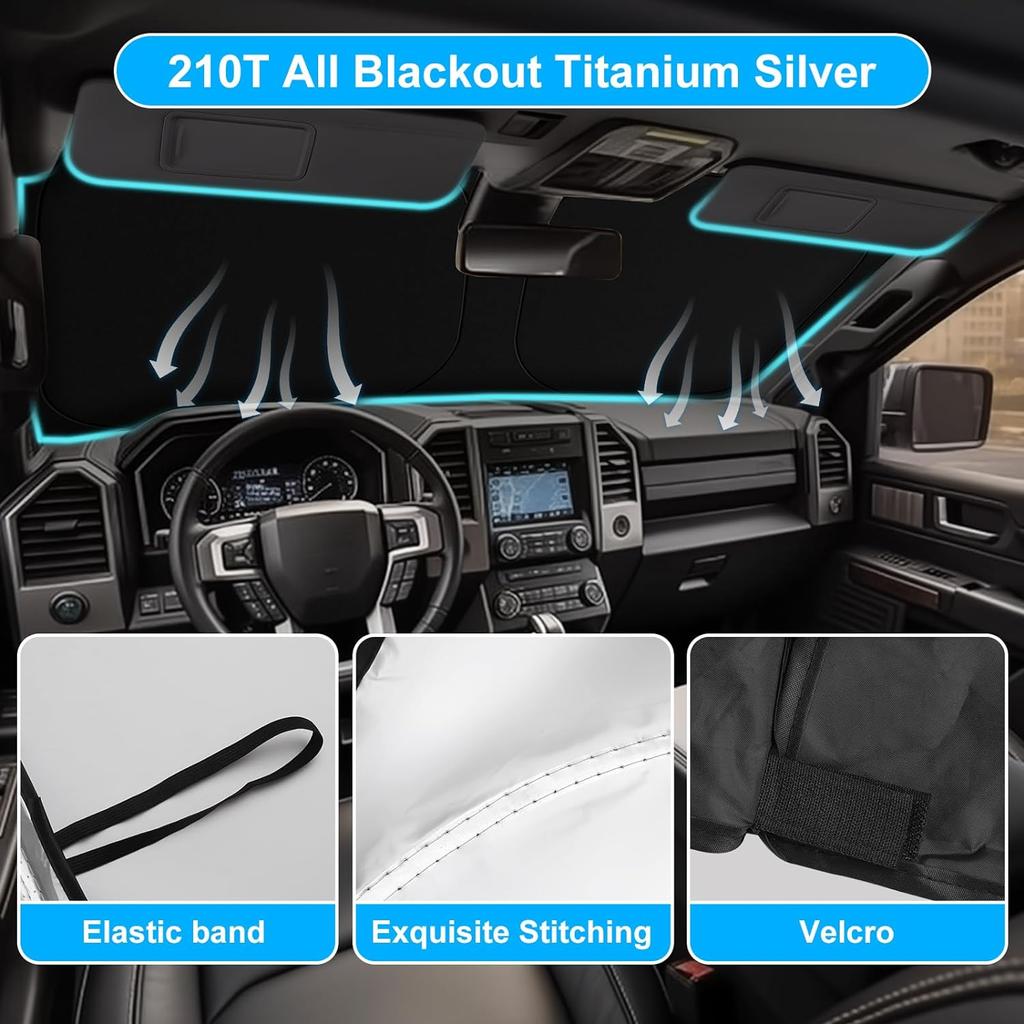 Car Windshield Sun Shade Compatible with 2015-2020 Ford F150 Lariat, King Ranch, Platinum, XL XLT Limited Raptor Accessories Foldable Sunshade Custom