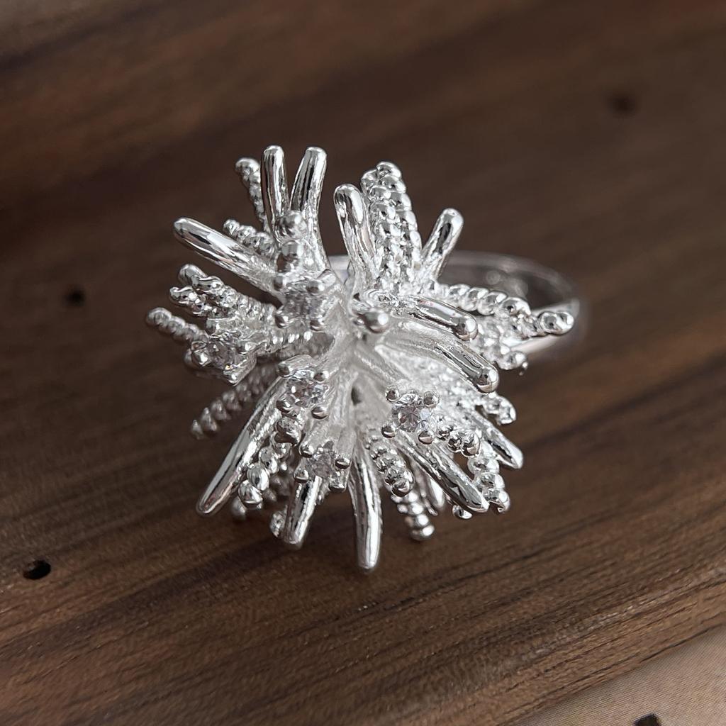 925 Sterling Silver Rings for Women Couple Minimalist Handmade Simple Firework Ring Fine Jewelry Gift Prevent Allergy