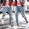 Men New Hip Hop Jean Trousers Mens Solid Color Hole Skinny Vintage Jeans Fashion Washed Ripped Slim Denim Pants for Men