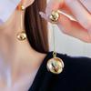 Silver Needle Tassel Earrings with Metal Ball - European & American Style Fashion Niche