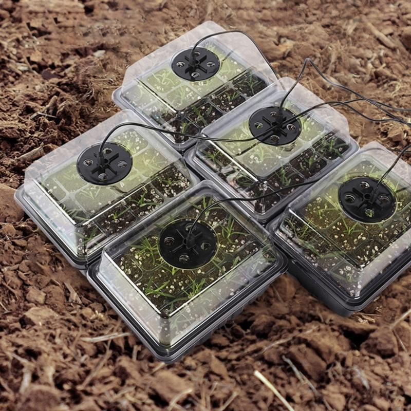Пластиковые наборы для выращивания рассады со светодиодной лампой для выращивания, поддон для рассады с дренажными отверстиями, ящик для проращивания овощей