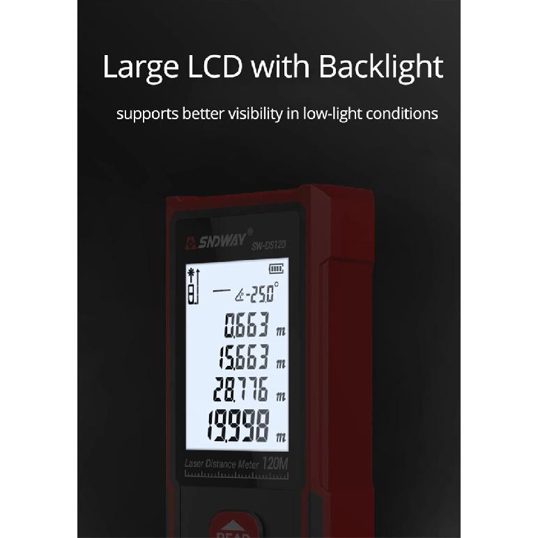 SNDWAY Laser Distance Meter Digital Rangefinder with Distance Area Volume Self-calibration Professional Laser Tape Measure Meter