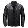 Autumn Men's Plush Leather Jacket, New Solid Color Slim Fit Motorcycle Zipper, Handsome Stand-up Collar Jacket, Casual Leather Jacket