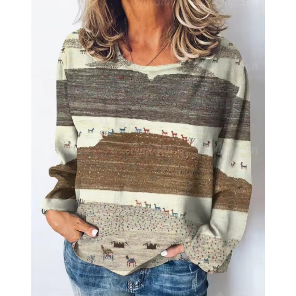 Элегантный отпуск, Просто и модно, Контраст синего и белого, Узор в тонкую полоску, Топ с 3D-принтом, Рубашка с V-образным вырезом и длинными рукавами