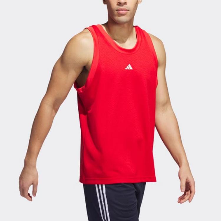 adidas Однотонный логотип свободный баскетбольный спортивный жилет с круглым вырезом мужской топ красный IL2266