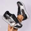 Fashion Light Weight Gold Leopard Sneakers for Women 2025 Spring Platform Lace Up Casual Shoes Woman Mix Color Sole Sole Outdoor Flats