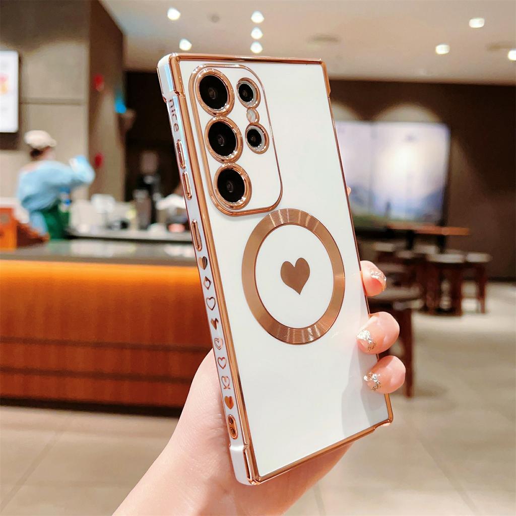 For Samsung Galaxy S26 Ultra Magnetic Case Electroplating Soft TPU Cover with Cute Love Heart
