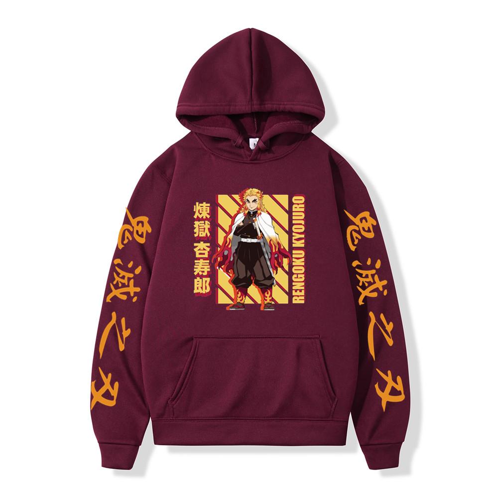 Japanese Anime Movie Demon Slayer Kimetsu No Yaiba Hoodies Men Fleece Cartoon Rengoku Graphic Streetwear Sweatshirts