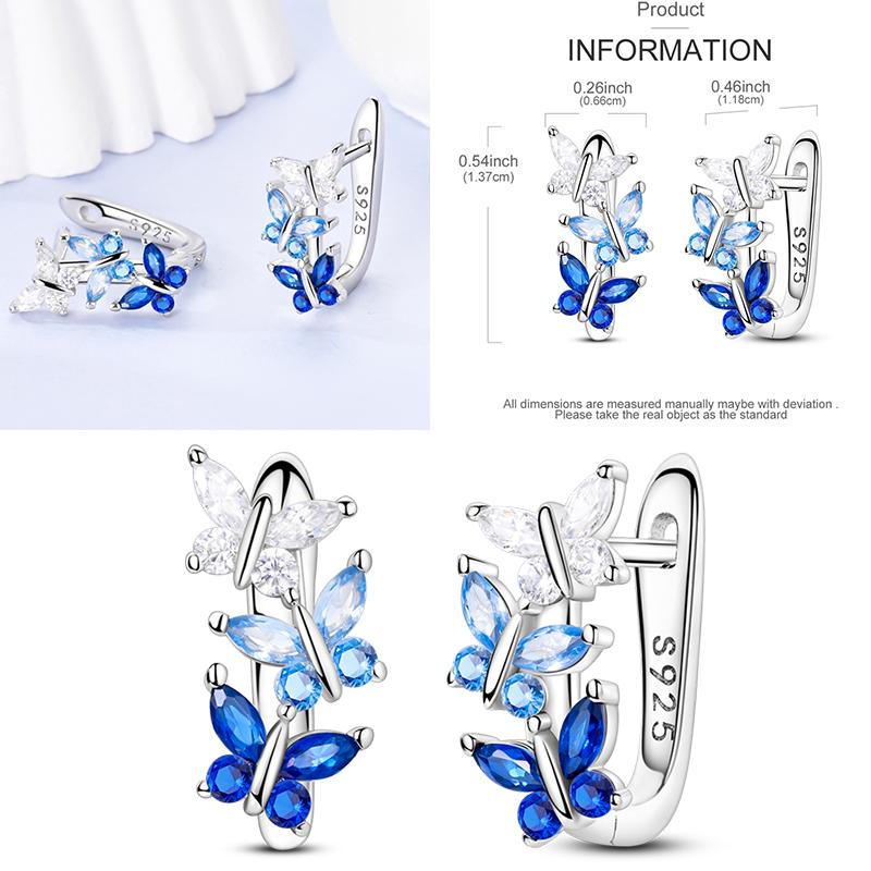 Sparkling Women Hoop Earrings 925 Copper Heart Shape Star Moon Round Blue Zircon Fit Origina Drop Earrings Zircon Holiday Gifts