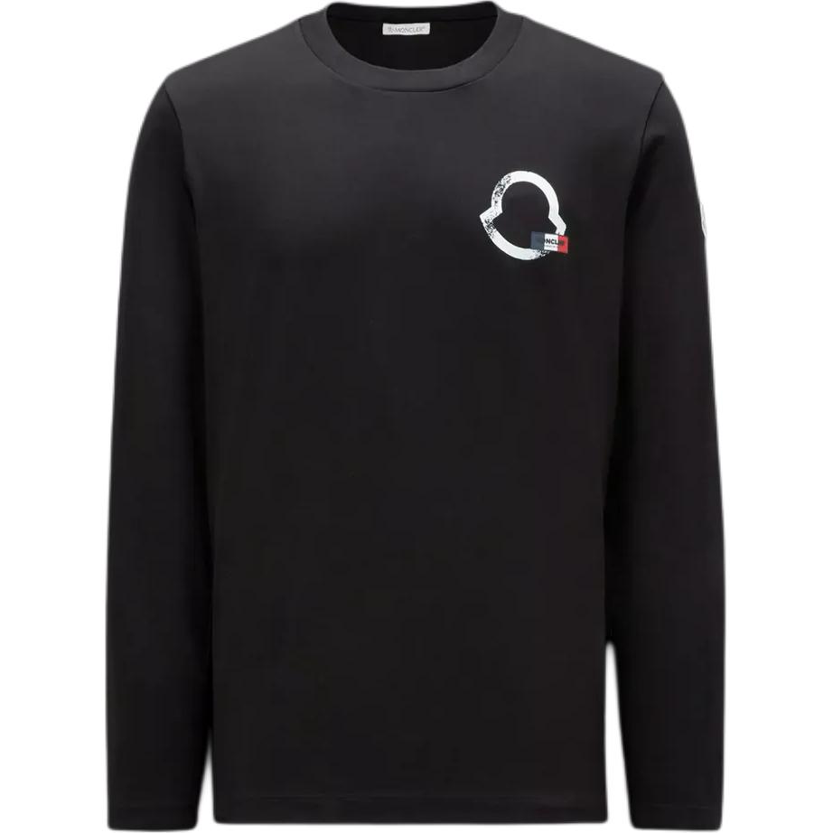 Moncler Pattern Embroidered Badge Crew Neck Long Sleeve T-Shirt Men tops Black I2-091-8D00016-8390T-999