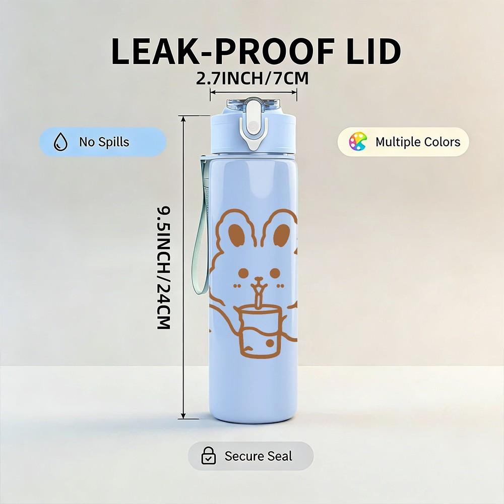 1PC Drinking Bunny Sketch 750ml Color Plastic Sports Water Bottle Leakproof Flip Straw Lid Suitable for Sports Office Home Use
