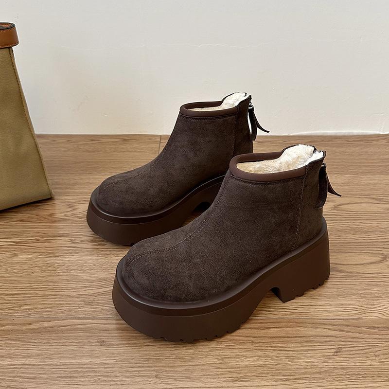 Зимние бархатные сапоги Muffin 2024, теплые, с застежкой-молнией сзади, с круглым носком, утолщенные, короткие, женские, ретро, на платформе, хлопковые туфли