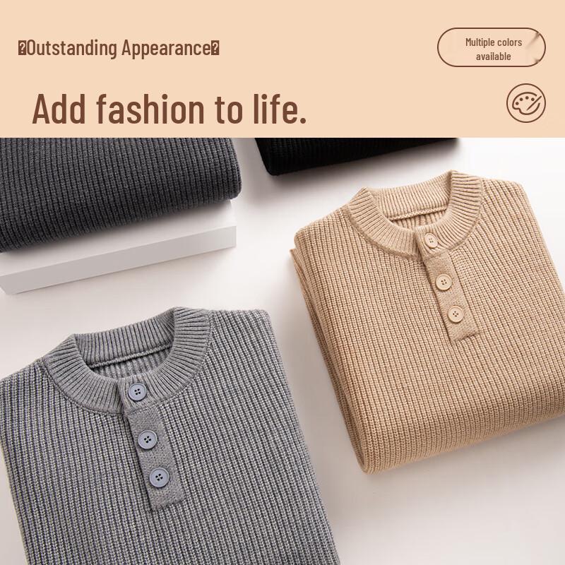 VANCL Men's American Retro Henley Neck Knitted Sweater