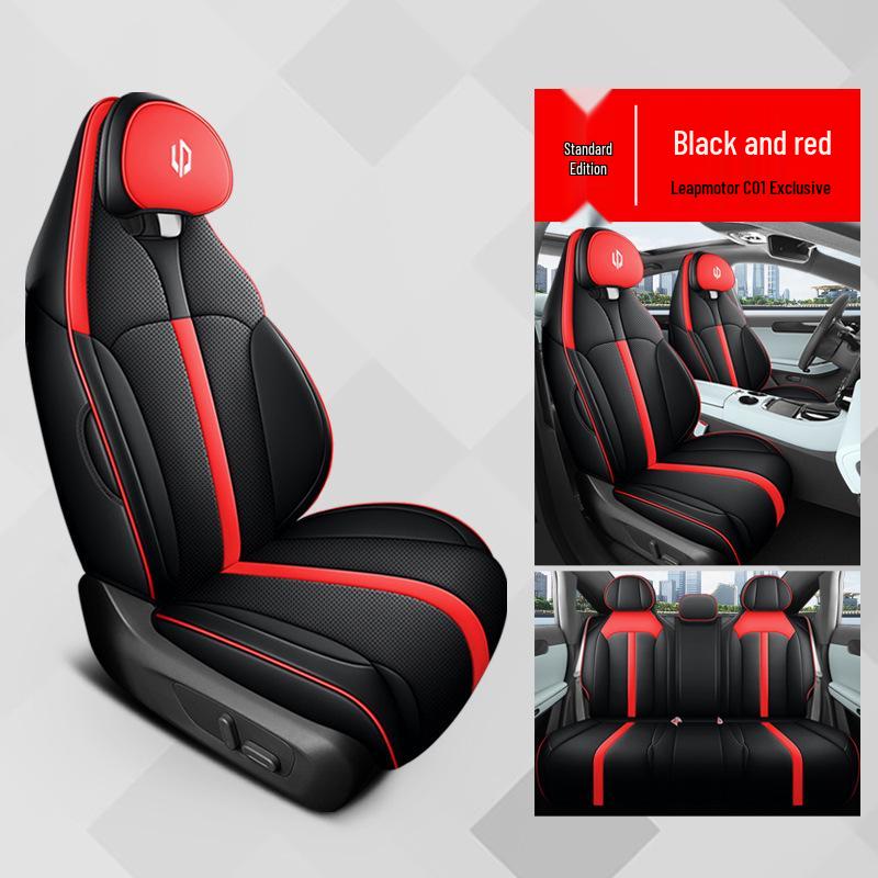 QQG Спортивная кожаная подушка на сиденье автомобиля для Leapmotor C01 - Полный и половинный обхват, Всесезонный чехол.
