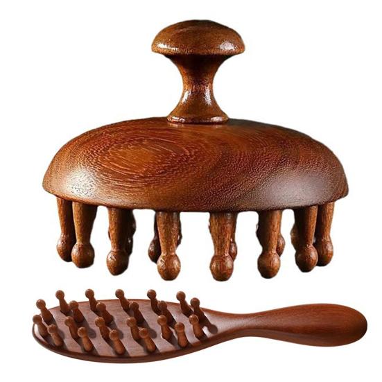 Natural Sandalwood Comb Long Handle Meridian Point Massager 22 Teeth Meridian Insert Comb for Head Massage And Hair Growth Promotion