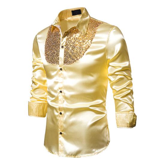 Мужская ретро глянцевая рубашка с лацканами на пуговицах, с пайетками, винтажная формальная рубашка для диско-баров, ночных клубов, вечеринок