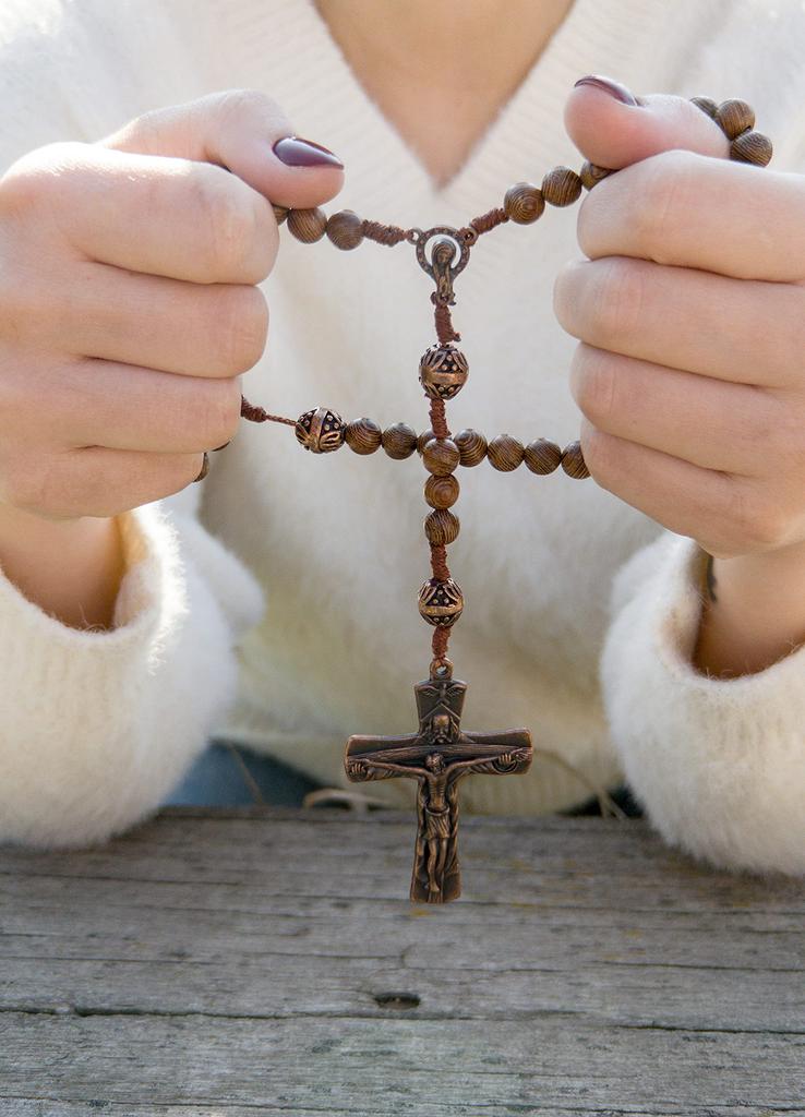 Магазин в Назарете, Отче наш, бусины из дуба, молитвенное ожерелье ручной работы с четками, медальоном Девы Марии и Святым Духом Иисусом xx без драгоценных камней