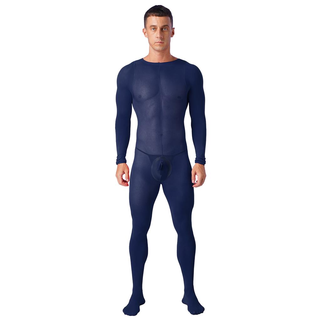 Мужское однотонное боди с длинным рукавом, эластичное боди с карманом-буфом, ночное белье