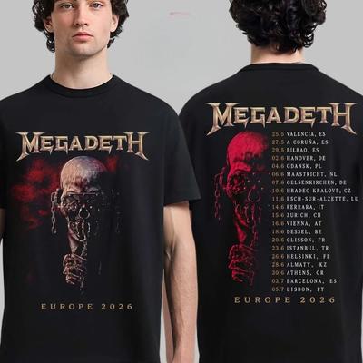 Megadeth Европа 2026 Тур Графический Мерч Футболка Летние Топы Унисекс Мужские Женские Футболки Y2k Фанаты Повседневная Футболка Уличная Одежда