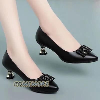 Женская мода весна-лето туфли на высоком каблуке женская повседневная черная мягкая кожа классические нескользящие элегантные рабочие туфли на среднем каблуке