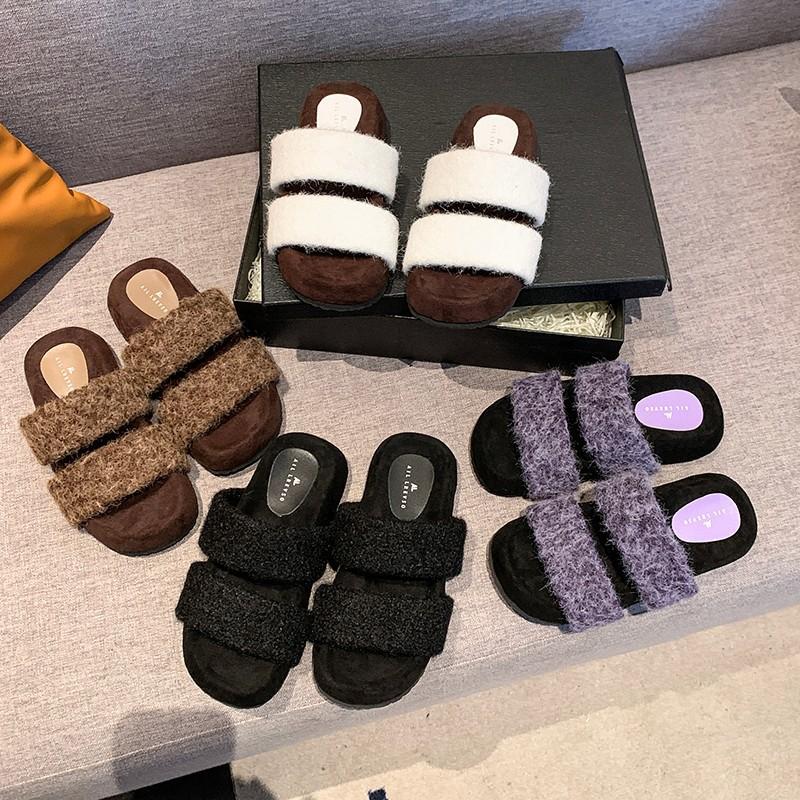 Интернет знаменитости популярные пушистые тапочки с толстой подошвой женская одежда 2024 новая мода простые высокочувствительные домашние хлопковые тапочки прилив