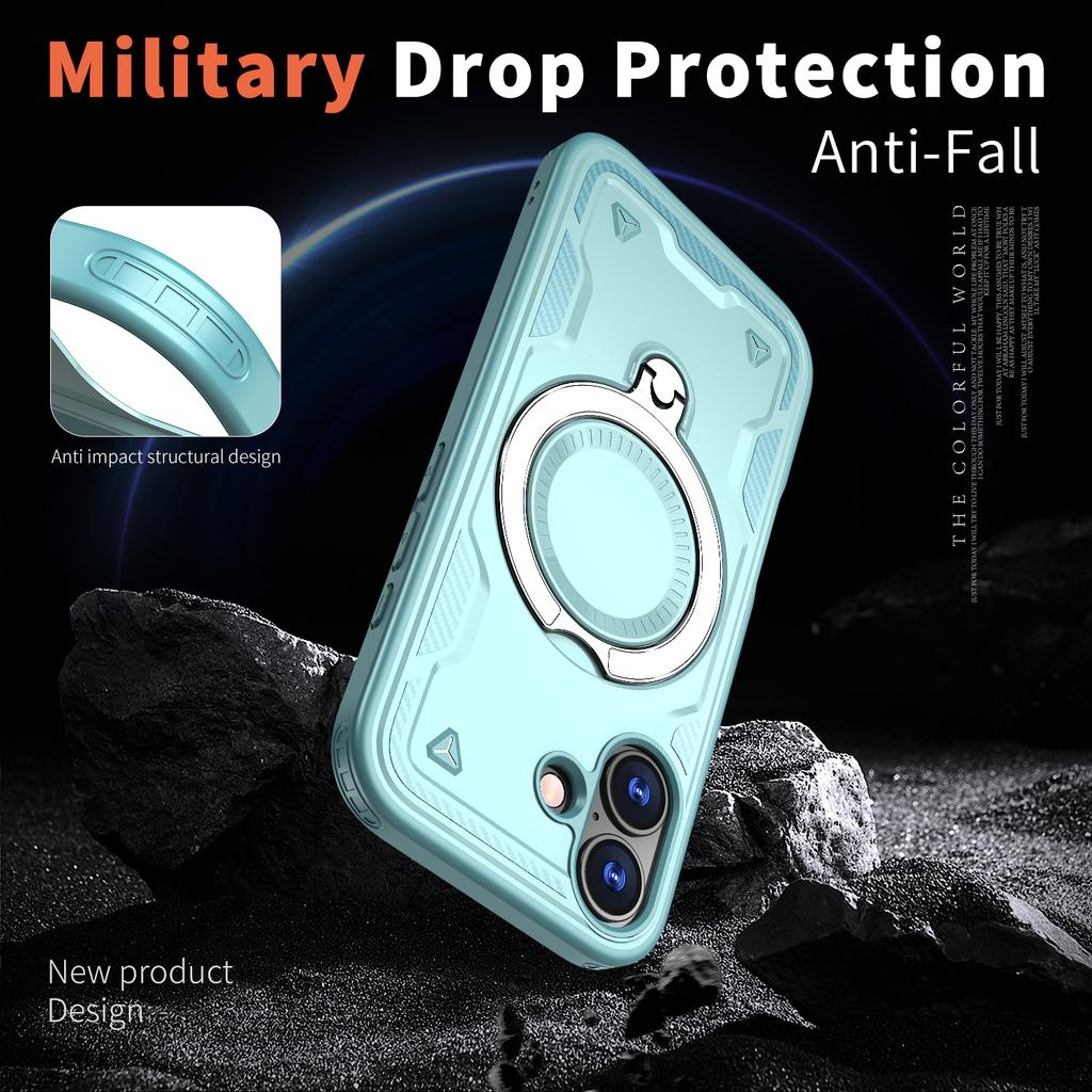 For iPhone 17 Case Compatible with MagSafe Military Protection PC+TPU Kickstand Phone Cover