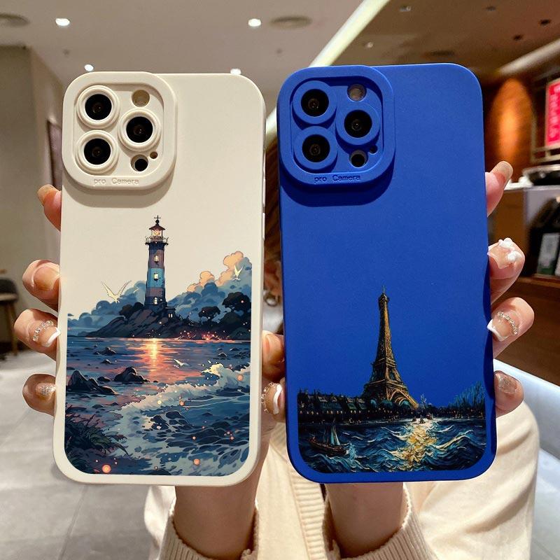 Чехол для телефона в абстрактном стиле с маяком для iPhone XS XR X 11 12 13 14 Pro Max 7 8 14 Plus SE 2020 Мягкий силиконовый задний чехол Fundas
