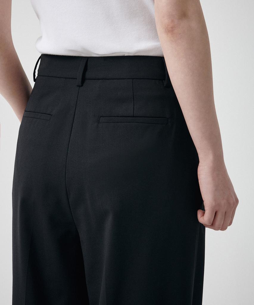MUSINSA STANDARD WOMAN Женские летние шерстяные брюки с одной складкой, широкие, с скрытой эластичной талией [Черный]