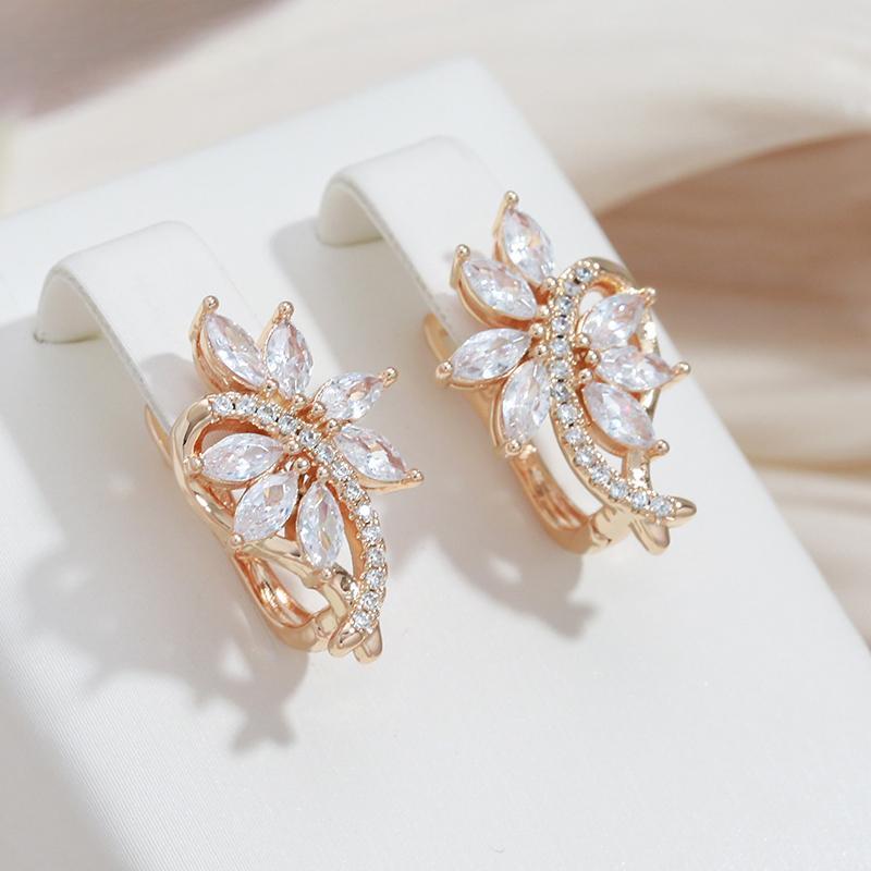 Серьги-цветы из розового золота с блестящими кристаллами для женщин AVE
