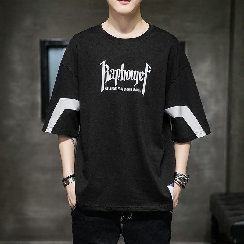 Летняя футболка больших размеров с коротким рукавом, мужская свободная мужская повседневная футболка с половиной рукава