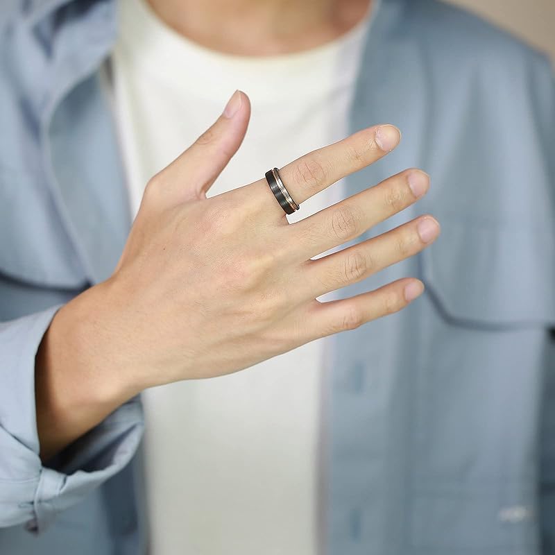 [Rockyu] brand men's ring black tungsten ring silver No. 17 matte finishing mud texture Compatible with metal allergies