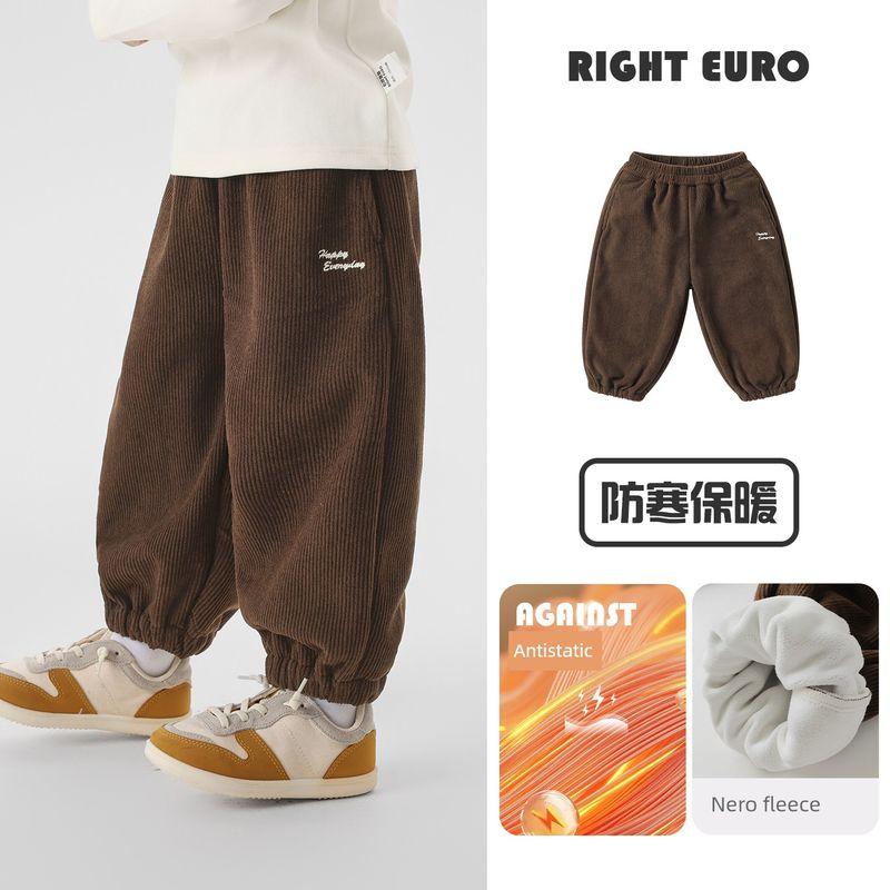 Right European Style Boys' Fleece-Lined Corduroy Trousers 2025 Autumn and Winter New Children's Clothing Baby Winter Cotton Pants