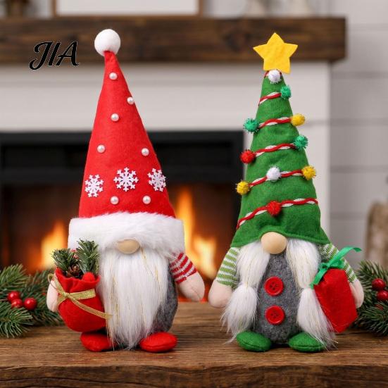 Plush Holiday Home Decor Christmas Gnome Figurines, Soft Fabric Handmade Doll, Snowflake Reusable Table Centerpieces And Tree Ornament for Farmhouse