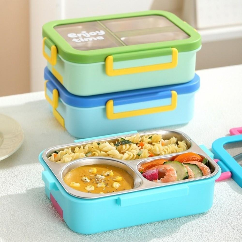 Rectangular Shape Insulated Bento Box Divided Grids Stainless Steel Food Container for School