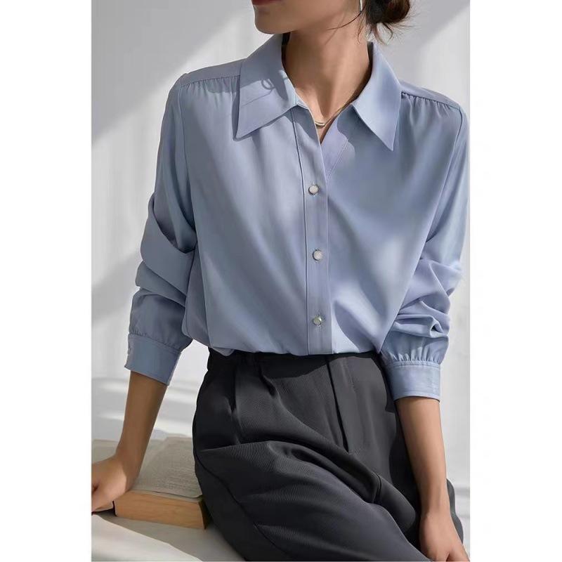 Повседневная женская рубашка, белая рубашка с длинными рукавами, женская, для холодного ветра, для женщин, для пожилых, с чувством профессионального темперамента, драпированная, устойчивая к складкам блузка