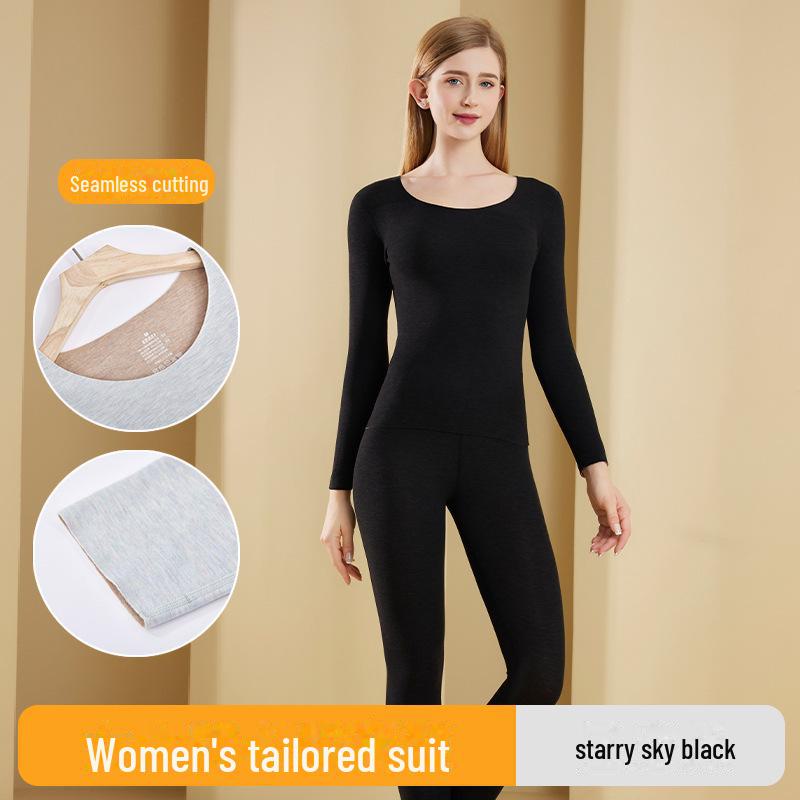 Женский комплект термобелья из шелка и кашемира: Бесшовный, плотный и теплый для осени и зимы.