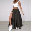 Women Round Neck Vest Elegant Women's Top Skirt Set with High Waist Split Maxi Skirt Sleeveless Crop Top Belt Solid Color