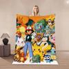 Cute Pikachu Cartoon Flannel Blanket Anime Monster Digital Print, Portable Lightweight Cover Blanket for Kids Bedroom Sofa Trave