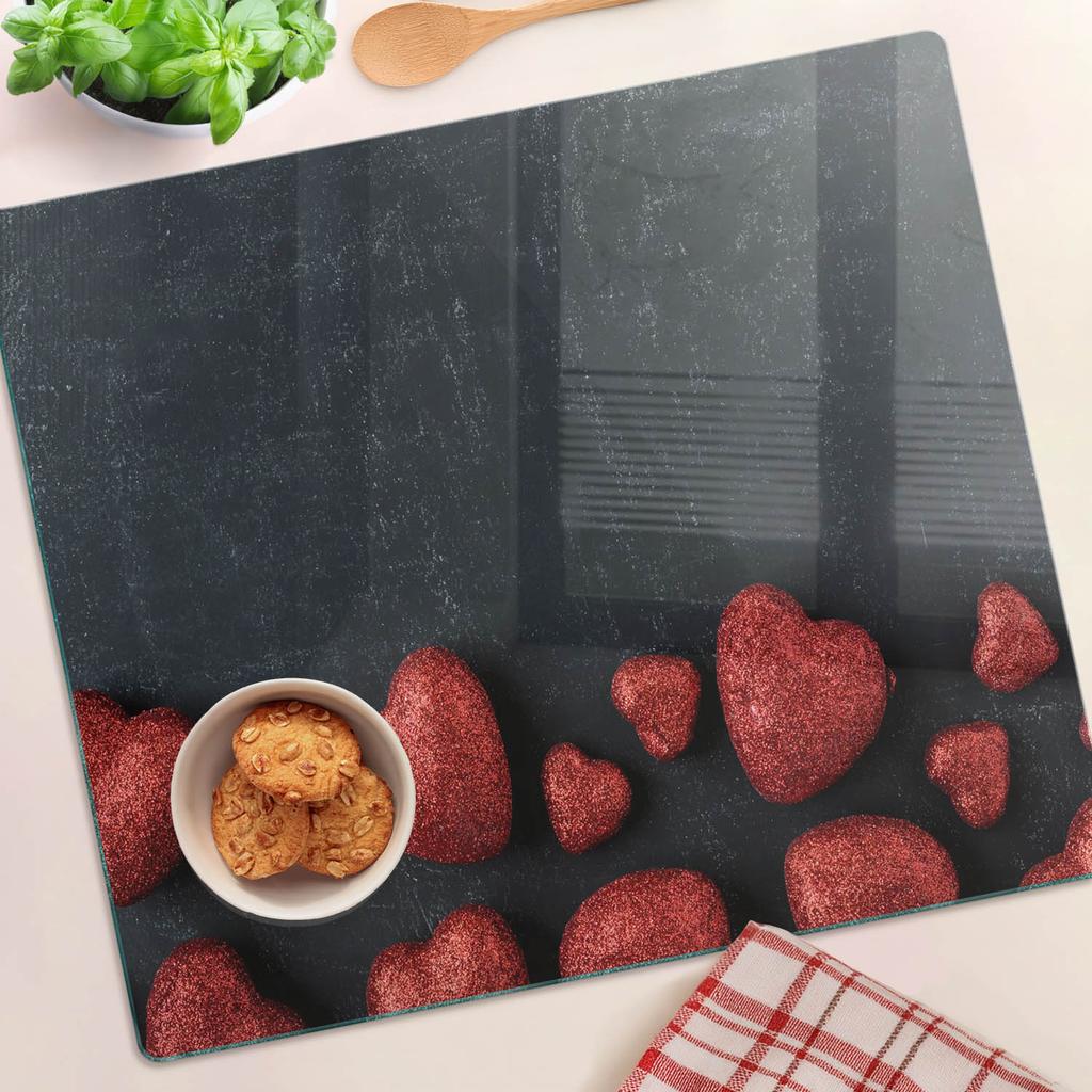 Glass Kitchen Chopping Board with Decorative Graphics Heart Board 60x52 cm